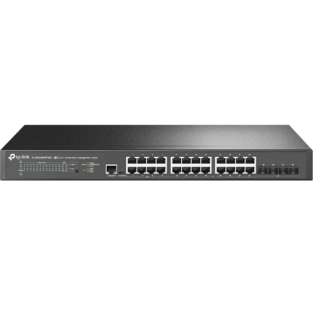 TP-Link TL-SG3428XPP-M2 Netzwerk-Switch Managed L2+ 2.5G Ethernet (100/1000/2500) Power over Ethernet (PoE) 1U Schwarz