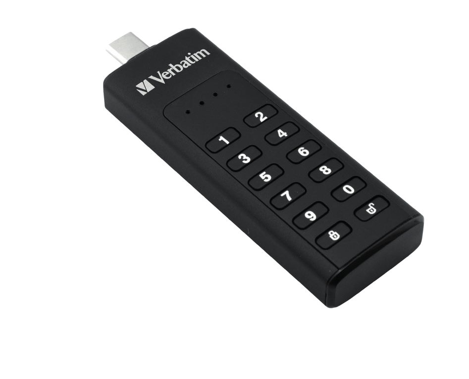 Verbatim Keypad Secure - USB-3.0-Stick 128 GB - Datenspeicher mit Passwortschutz, inkl. USB-A zu USB-A-Verlängerungskabel - Schwarz