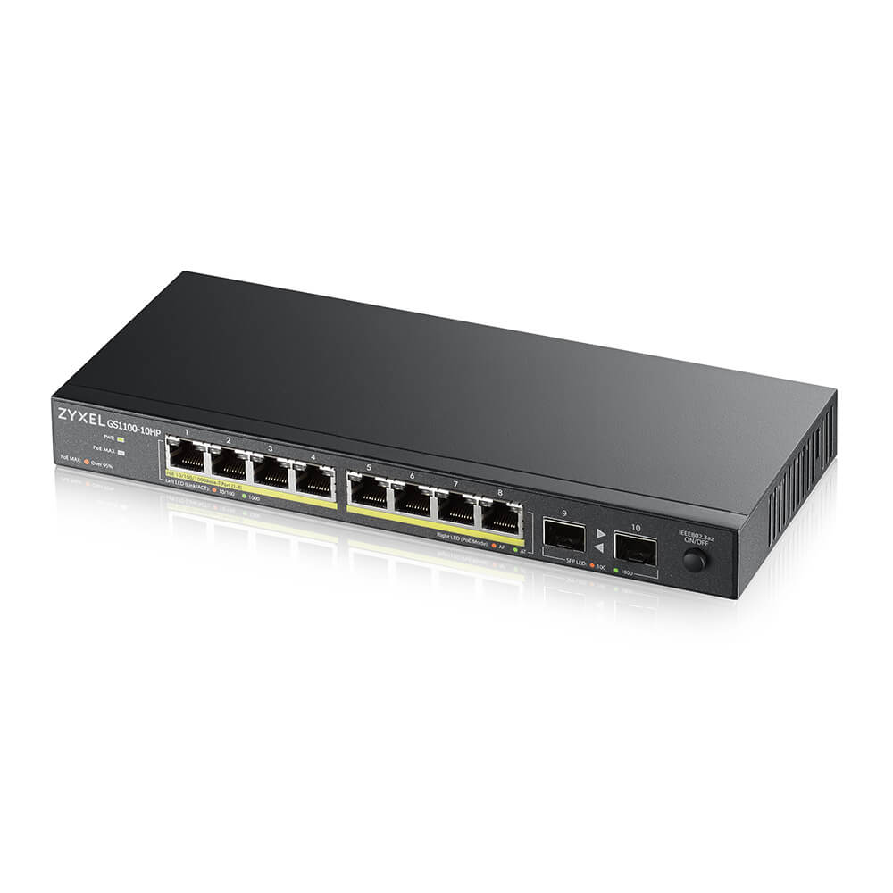 Zyxel GS1100-10HP v2 Unmanaged Gigabit Ethernet (10/100/1000) Power over Ethernet (PoE) Schwarz
