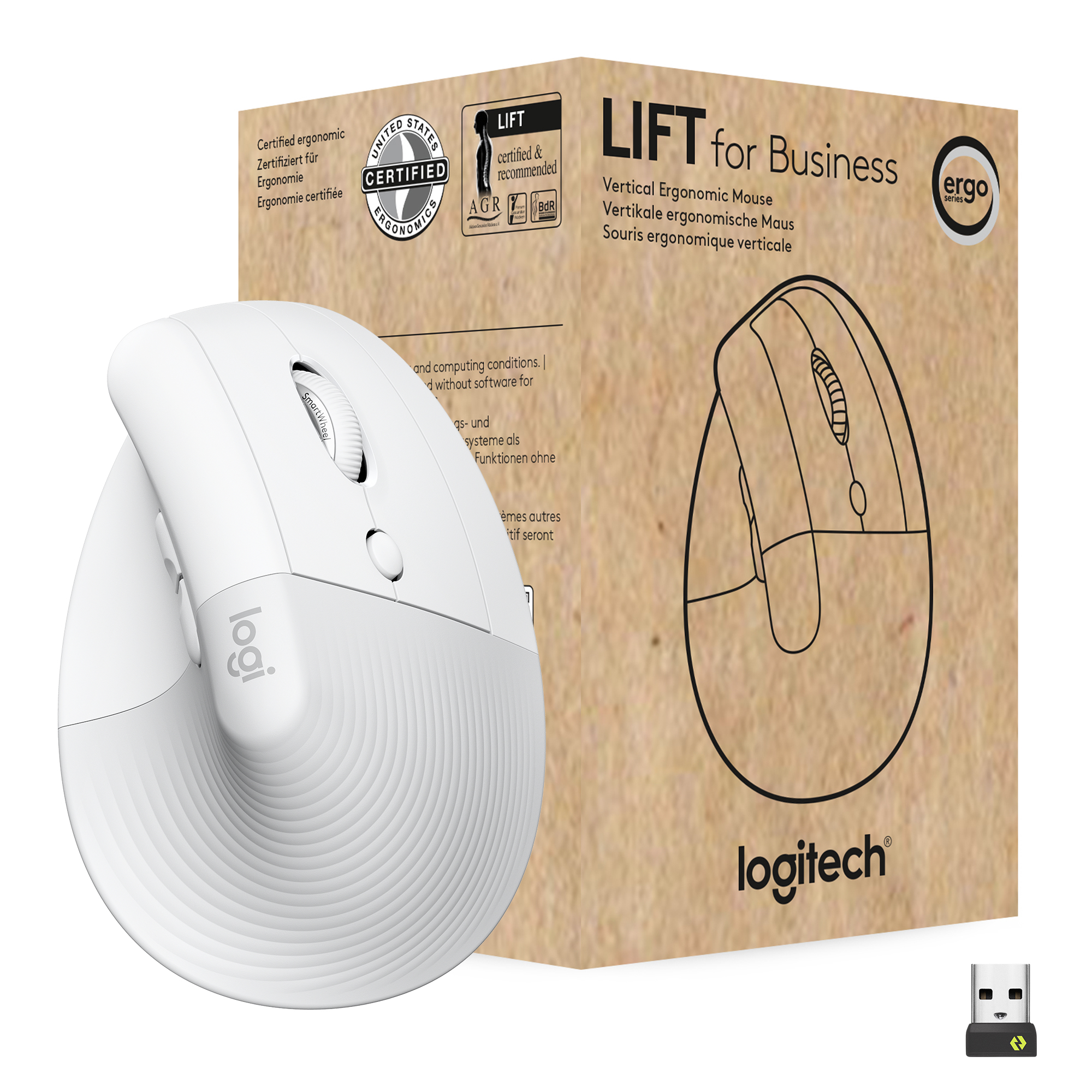 Logitech Lift for Business Maus rechts RF Wireless + Bluetooth Optisch 4000 DPI