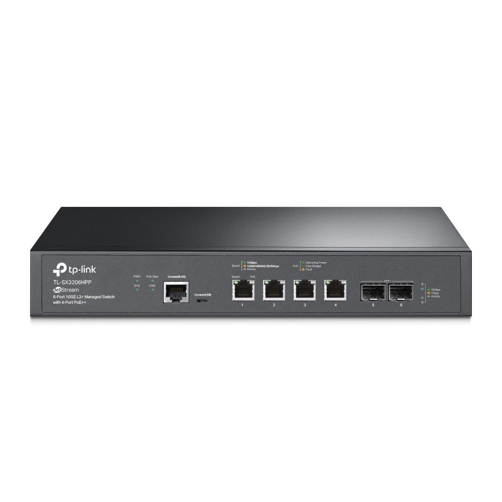 TP-Link JetStream 6-Port 10GE L2+ Managed Switch mit 4-Port PoE++