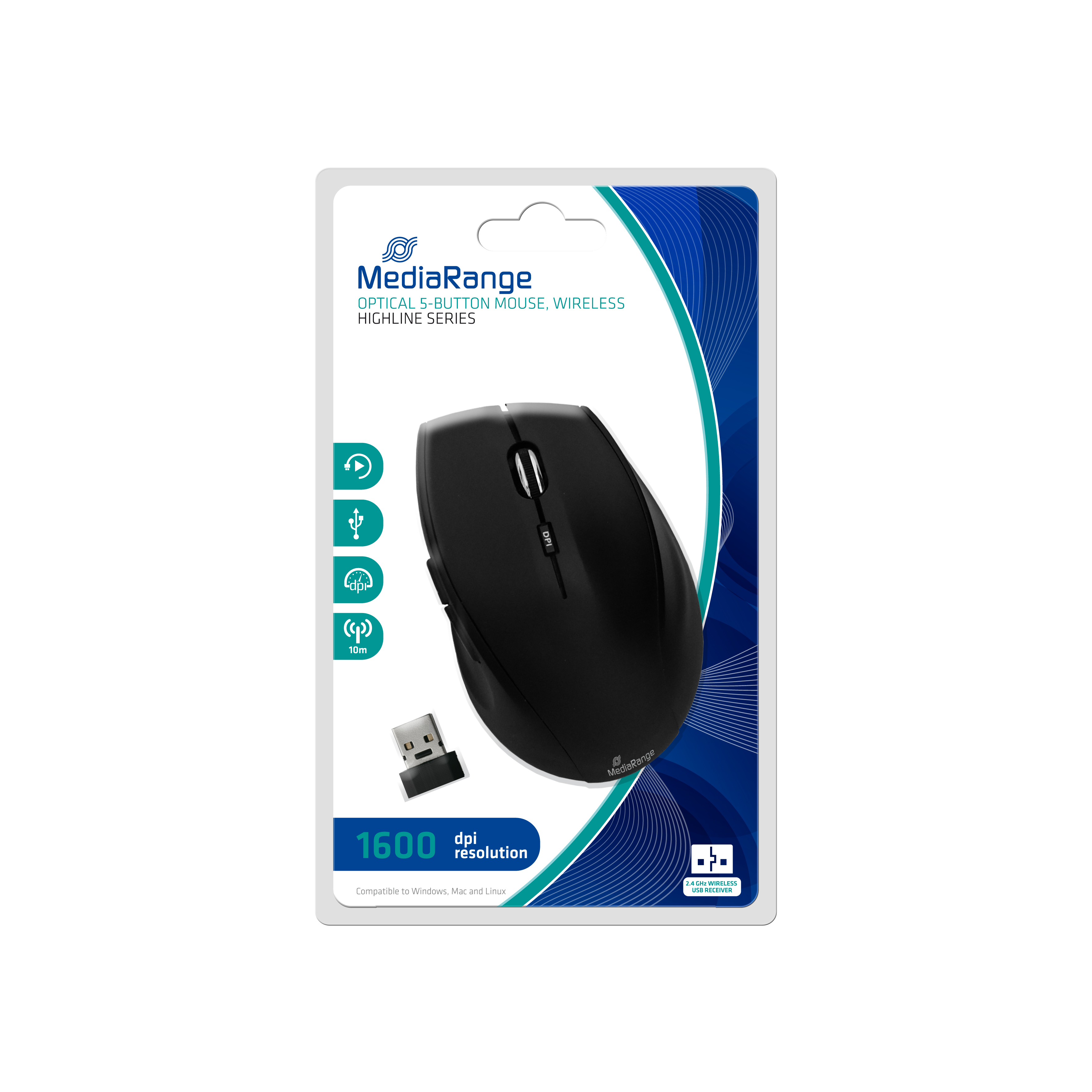 MediaRange MROS208 Maus Büro rechts RF Wireless Optisch 1600 DPI